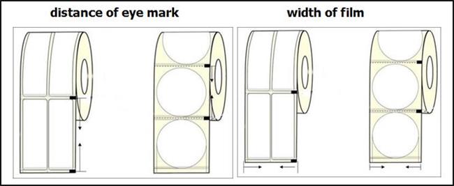 eye mark distance and width of packaging roll film